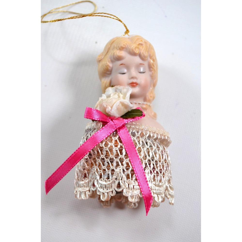 Vintage Victorian Style Hanging Christmas Tree Ornament Satchel Bisque Face 9"